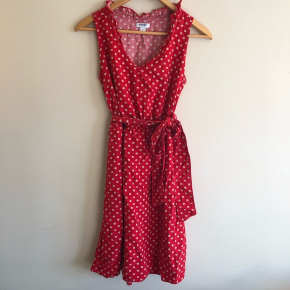 Old Navy Dresses & Skirts - Old Navy Red Dress with Tan Polka Dots Size Small